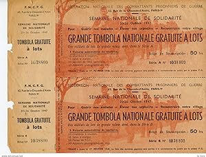 Seller image for COMBATTANTS PRISONNIERS DE GUERRE. FEUILLE DE 2 TICKETS DE TOMBOLA 1947 for sale by Le-Livre