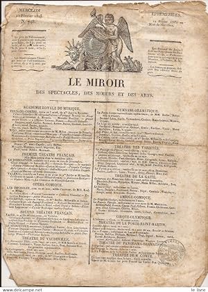 Seller image for DEUX FEUILLES DU JOURNAL DES SPECTACLES "LE MIROIR" 1823 for sale by Le-Livre