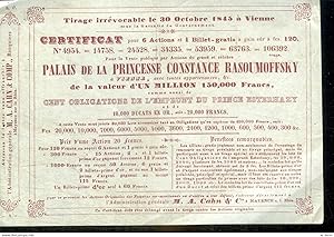 AUTRICHE VIENNE 1845. CERTIFICAT DE 6 ACTION VENTE PUBLIQUE DU PALAIS DE LA PRINCESSE CONSTANCE R...