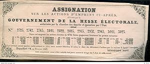 FRANCFORT 1849. GOUVERNEMENT DE LA HESSE ELECTORALE. ASSIGNATION SUR ACTIONS D'EMPRUNT. BANQUE SC...