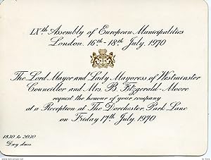 Seller image for GRAND BRISTOL INVITATION LXè ASSEMBLY OF EUROPEAN MUNICIPALITIES LONDON 1970 THE LORD MAYOR AND LADY.WESTMINSTER for sale by Le-Livre