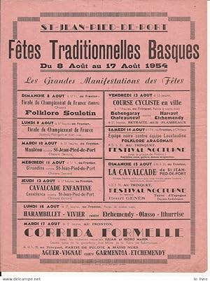 Seller image for SAINT JEAN PIED DE PORT 64 AFFICHETTE FETES TRADITIONNELLES BASQUES 1954 for sale by Le-Livre