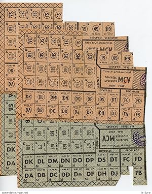 Seller image for RATIONNEMENT. LOT DE 5 PARTIES DE PLANCHES DE TICKETS MCV DENREES DIVERSES 1947 for sale by Le-Livre
