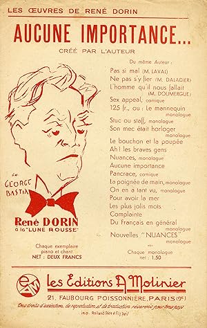 "AUCUNE IMPORTANCE par René DORIN" Paroles de René DORIN / Musique de M. ZIMMERMANN / Partition o...