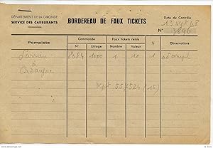 RATIONNEMENT BORDEREAU DE FAUX TICKETS DE CARBURANT AUTO GIRONDE CADAUJAC 1948