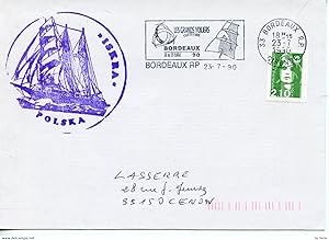 MARCOPHILIE NAVALE ENVELOPPE GRANDS VOILIERS BORDEAUX 1990 VOILIER ISKRA (POLOGNE)