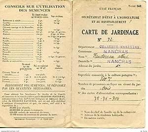 RATIONNEMENT 1944 LOT CARTE DE JARDINAGE NANCRAS (17) ET TICKETS PAIN POUR MILITAIRES EN PERMISSION