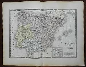 Iberia Ancient World Spain Portugal 1875 Brue large detailed map hand color