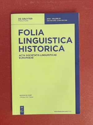 Bild des Verkufers fr Folia linguistica historica. Acta Societatis Linguisticae Europaeae. Volume 31. zum Verkauf von Wissenschaftliches Antiquariat Zorn