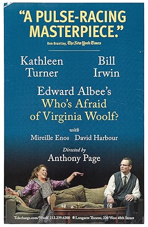 Image du vendeur pour (Poster): Kathleen Turner Bill Irwin. Edward Albee's Who's Afraid on Virginia Woolf? Directed by Anthony Page mis en vente par Between the Covers-Rare Books, Inc. ABAA