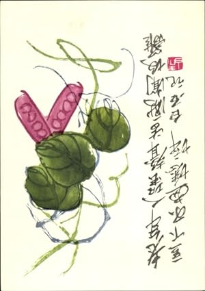 Künstler Ansichtskarte / Postkarte Chi Pai Shih, Chinesische Farbholzschnitte, Bohnen