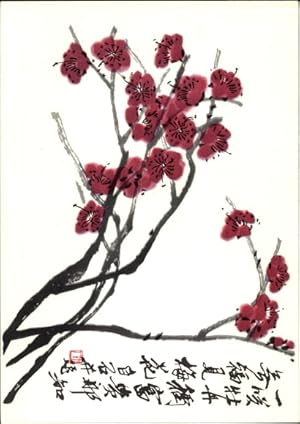 Künstler Ansichtskarte / Postkarte Chi Pai Shih, Chinesische Farbholzschnitte, Baumblüte