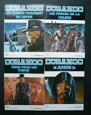 Image du vendeur pour Durango. Tome 1, Les chiens meurent en hiver (1981, page de titre au portrait). Tome 2, Les forces de la colre (1982, 1ere rimpression). Tome 3, Pige pour un tueur (1983). Tome 4, Amos (1984). mis en vente par Librairie Christian Chaboud