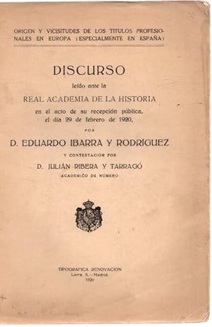 Seller image for Discurso ledo ante la Real Academia de la Historia en el acto de su recepcin pblica, el da 29 de Febrero de 1920 . for sale by Librera Astarloa