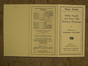 CEDAR RAPIDS AND IOWA CITY RAILWAY [CRANDIC PASSENGER] TIME TABLE CORRECTED TO FEBRUARY 18, 1952