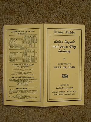 CEDAR RAPIDS AND IOWA CITY RAILWAY [CRANDIC PASSENGER] TIME TABLE CORRECTED TO SEPT. 21, 1948