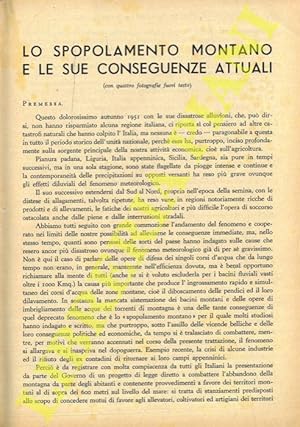 Imagen del vendedor de Lo spopolamento montano e le sue conseguenze attuali. a la venta por Libreria Piani