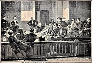 JURORS LISTENING TO COUNSEL, SUPREME COURT, NEW CITY HALL, NEW YORK (Original Wood Engraving)