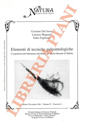 Bild des Verkufers fr Elementi di tecniche paleontologiche. L'esperienza del laboratorio del Museo di Storia Naturale di Milano. zum Verkauf von Libreria Piani