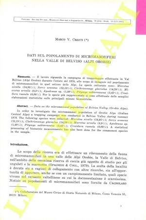 Dati sul popolamento di Micromammiferi nella Valle di Belviso (Alpi Orobie) .