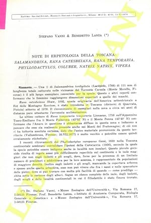 Note di erpetologia della Toscana: Salamandrina, Rana catesbeiana, Rana temporaria, Phyllodactylu...