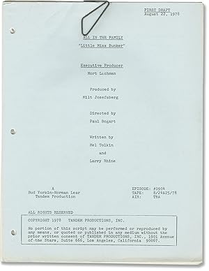 Imagen del vendedor de All in the Family: Little Miss Bunker (Original screenplay for the 1978 television episode) a la venta por Royal Books, Inc., ABAA