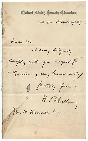 Bild des Verkufers fr Autograph Note Signed ("H.B. Anthony") zum Verkauf von Between the Covers-Rare Books, Inc. ABAA