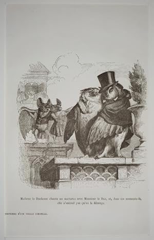 Bild des Verkufers fr Gravure d'aprs J.-J. Grandville tire de "Scnes de la vie prive et publique des animaux" (1853) : Souvenirs d'une vieille corneille zum Verkauf von Abraxas-libris