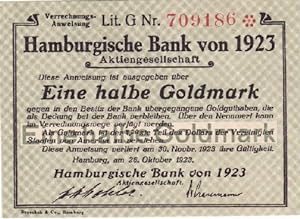 Verrechnungs-Anweisung über eine halbe Goldmark, herausgegeben von der Hamburgischen Bank von 192...