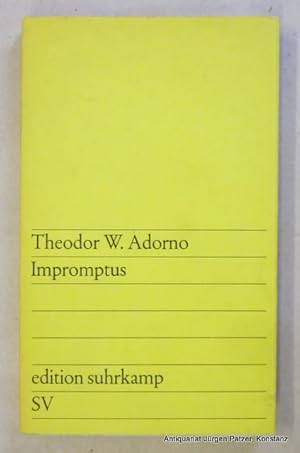 Bild des Verkufers fr Impromptus. Zweite Folge neu gedruckter musikalischer Aufstze. Frankfurt, Suhrkamp, 1968. Kl.-8vo. 184 S., 4 Bl. Or.-Kart. mit Schutzumschlag. (Edition Suhrkamp, 267). zum Verkauf von Jrgen Patzer