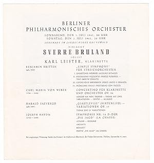 Programmblatt Berliner Philharmonisches Orchester, Juli 1961, Serenade im Jagdschloss Grunewald, ...