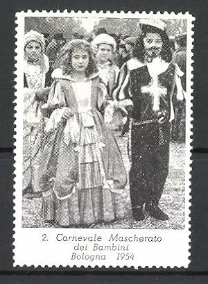 Bild des Verkufers fr Reklamemarke Bologna, 2. Carnevale Mascherato dei Bambini 1954, kostmierte Kinder zum Fasching zum Verkauf von Bartko-Reher