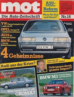 Seller image for mot Die Autozeitschrift - Nr. 16, Juli 1986. VW Passat V6, Opel Senator 87, Audi 90 Cabrio, BMW 3er, BMW M3, Fiat Croma for sale by Allguer Online Antiquariat