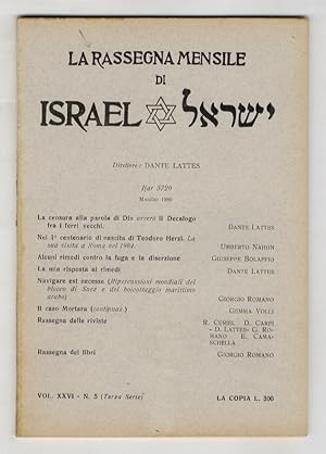 RASSEGNA (LA) mensile di Israel. Vol. XXVI, N. 5 (terza serie). Ijar 5720. Maggio 1960.