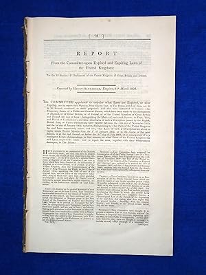 Imagen del vendedor de Report from the Committee Upon Expired and Expiring Laws of UK 31st March 1802, a la venta por Tony Hutchinson