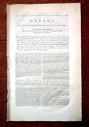 Imagen del vendedor de Report from the Committee Upon Promulgation of the Statues 1796, + Eligibility of Persons in Holy Orders to Sit in House of Commons 1801, + Booksellers and Printers Petition Relating to High Duties on Paper 1802. a la venta por Tony Hutchinson