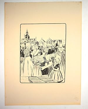 Image du vendeur pour Un march en Zlande" - Lithographie originale sur Chine - L'Estampe Moderne mis en vente par Librairie Le Feu Follet