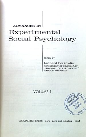 Seller image for Advances in Experimental Social Psychology; Volume 1; for sale by books4less (Versandantiquariat Petra Gros GmbH & Co. KG)