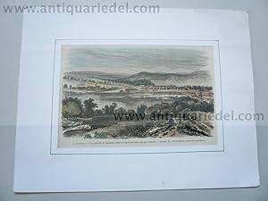 Saarbrücken, anno 1880, Holzstich, hinter Passepartout montiert, 15x23 und 27x35 cm.