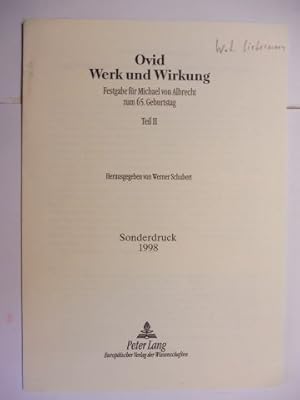 Imagen del vendedor de 1 TITEL von WOLF-LDER LIEBERMANN: TROST DER DICHTUNG UND TROST DER PHILOSOPHIE: OVID UND CICERO. Sonderdruck - Extraits - Estratto. a la venta por Antiquariat am Ungererbad-Wilfrid Robin