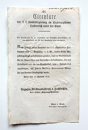 Circulare der k.k. Landesregierung im Erzherzogthume Oesterreich unter der Enns [1818]. Der Ausfu...