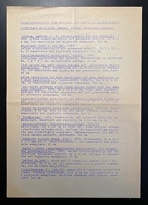 [CONCRETE POET'S AUTO-BIBLIOGRAPHY, 1970-1971]. Lieferbare multiples, Mappen, Bücher, Kataloge, P...