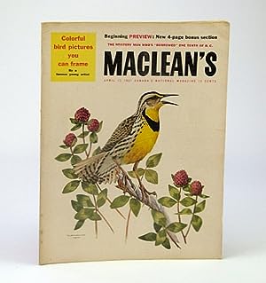 Seller image for Maclean's, Canada's National Magazine, April (Apr.) 13, 1957: Axel Wenner-Gren's Plans for British Columbia / The Art of Fenwick Lansdowne / Louis B. Mayer / Maple Leafs Kid Line for sale by RareNonFiction, IOBA