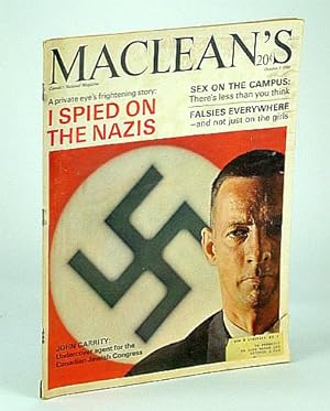 Imagen del vendedor de Maclean's Magazine, October (Oct.) 1, 1966 - John Garrity Spied for the Canadian Jewish Congress a la venta por RareNonFiction, IOBA