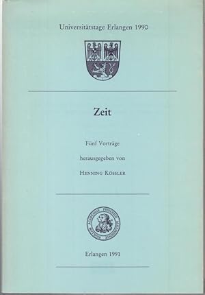 Image du vendeur pour Zeit. Fnf Vortrge ( Universittstage 1990 / Erlanger Forschungen, Reihe A - Geisteswissenschaften, Band 59 ). - Inhalt: Christian Thiel - Zeit in wissenschaftstheoretischer Sicht / Horst Wegener - Zeit  la Einstein / Karl-Heinz Plattig - Die Zeit und ihre Bedeutung fr Physiologie und Psychophysiologie / Peter Horst Neumann - Dichtung - in Worten vermessene Zeit / Herbert R. Ganslandt - Zeit und Politik. mis en vente par Antiquariat Carl Wegner