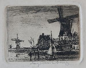 [Modern print; etching] Mills at Krimpen aan den Ijssel or aan de Lek, published before 1950.