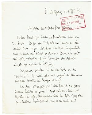 Imagen del vendedor de Eigenhndiger Brief mit Unterschrift. a la venta por Kotte Autographs GmbH