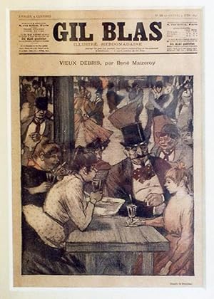 "VIEUX DÉBRIS de René MAIZEROY" Couverture originale entoilée et encadrée / Scène d'absinthe par ...