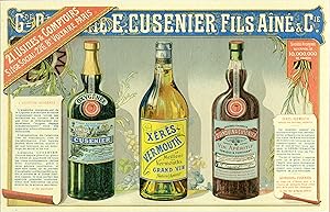 "LIQUEURS CUSENIER" Affiche d'intérieur originale entoilée et encadrée / Chromo-litho GIRARD vers...