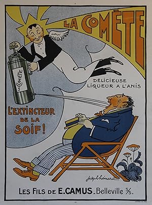 "LA COMÈTE Liqueur à Anis" Affiche originale entoilée / Litho Joseph HÉMARD / DEVAMBEZ Imp. (vers...